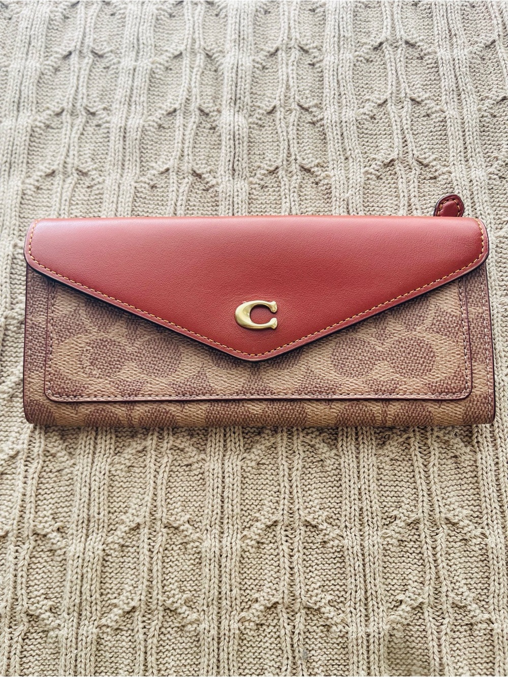 Coach Signature Continental Wallet with Brick-Red Flap